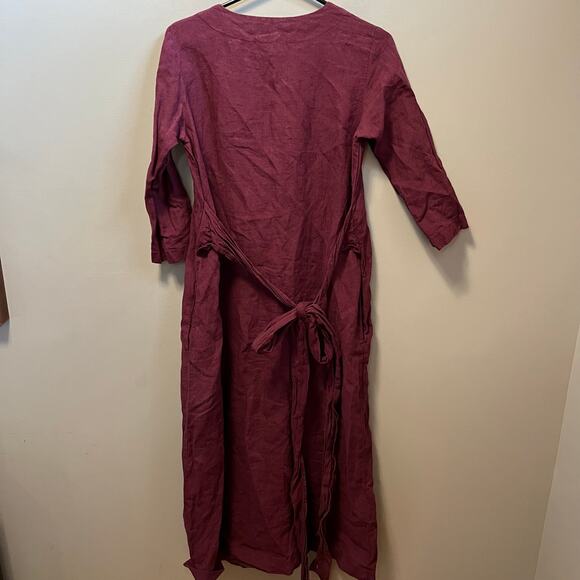 Len.OK Linen Long Dress Wild Orchid Purple Lagenlook Belted Waist Midi, Size S - Picture 5 of 6